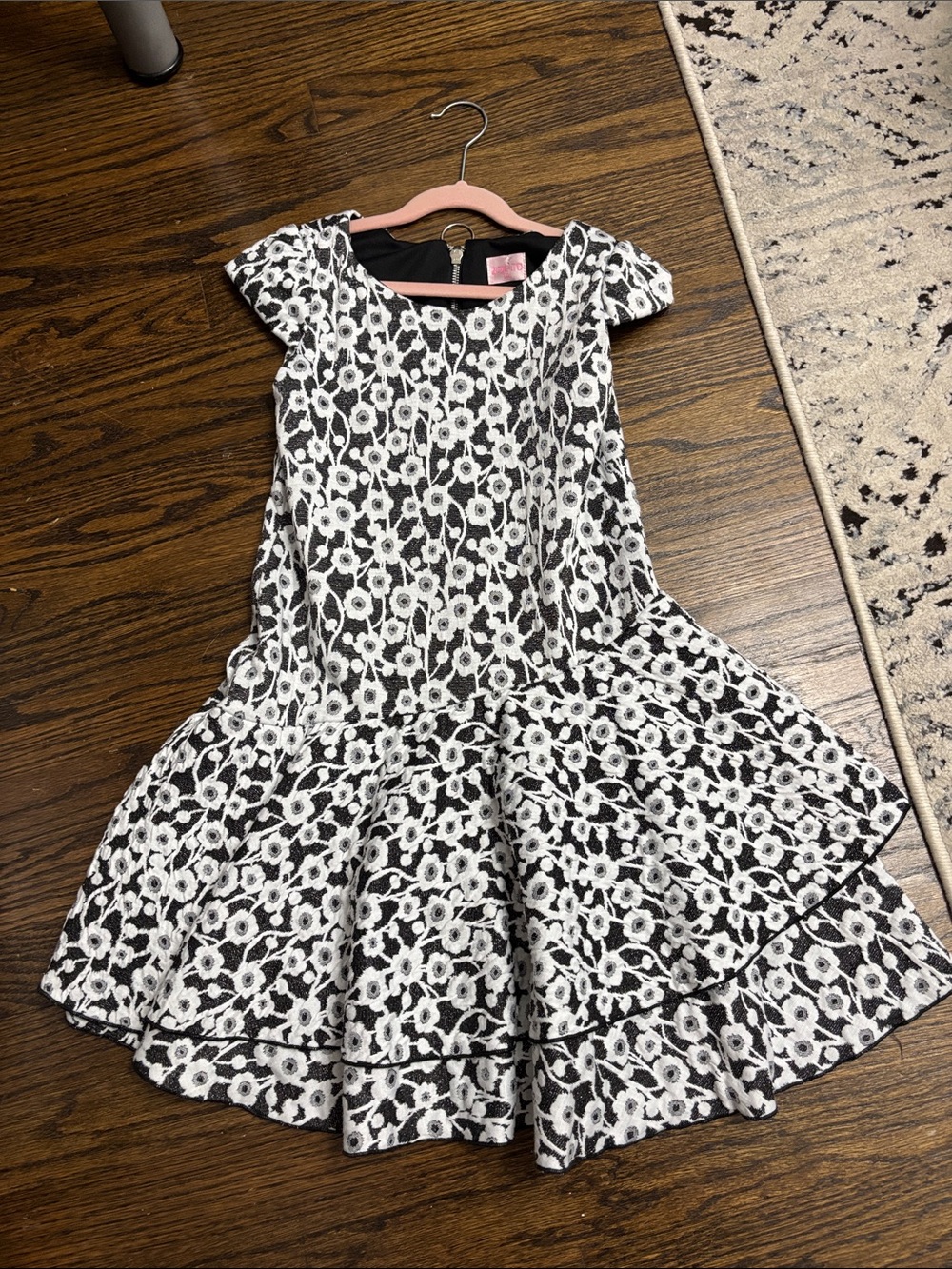 Zoe Ltd Black and White Floral Lace Fit-and-Flare Dress